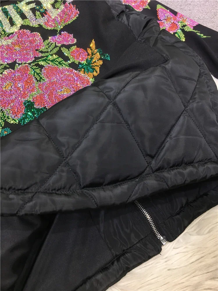 Thick Quilted Coat Women\'s Loose Slimming Jacket European Heavy Hot Drilling Long Sleeve Warm Cotton Coats Autumn and Winter