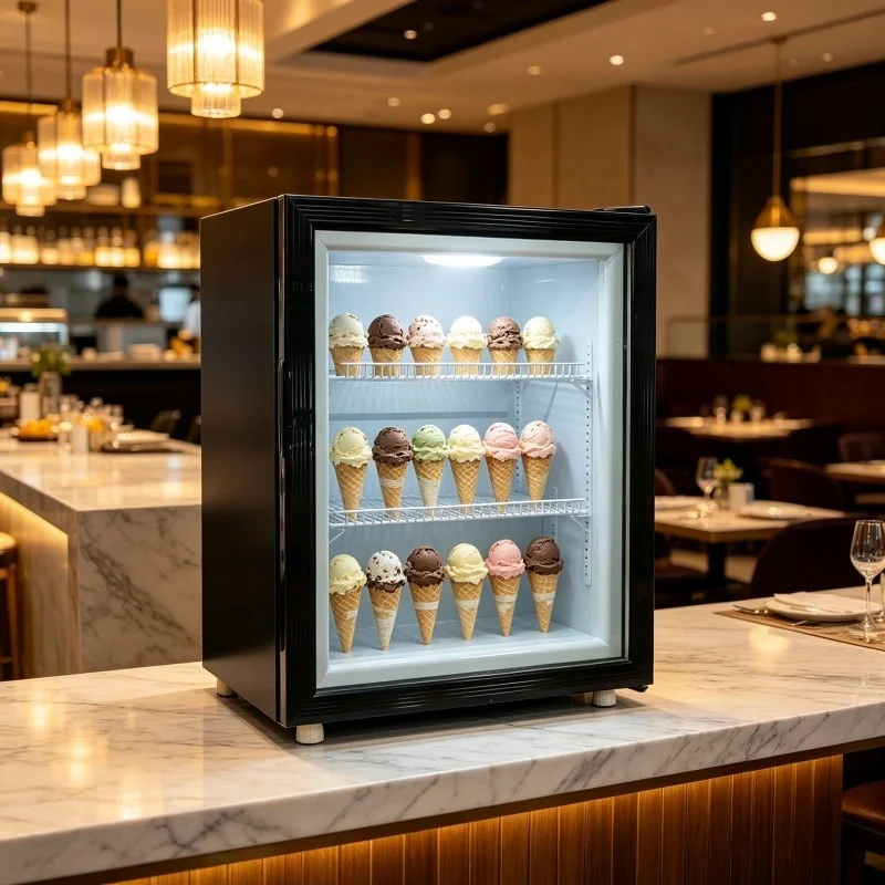Fashion Trend Countertop Ice Cream Freezer -18℃To -25℃ Small Ice Cream Display Freezer Glass Door Gelato Worktop Freezer