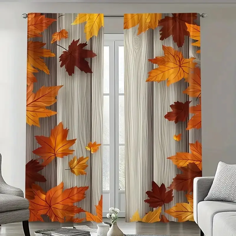 Autumn maple, leaf-printed curtains, suitable for bedrooms and living rooms, home decoration, family decoration, Christmas