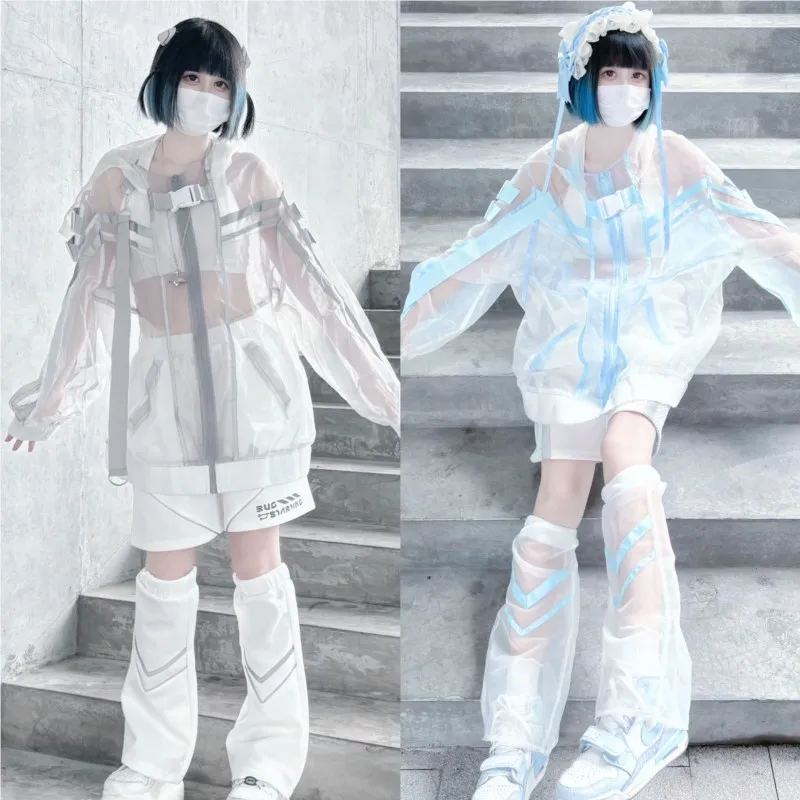 Niche Designer Style Punk Estilo mecánico Abrigo de organza Top sexy translúcido para mujer