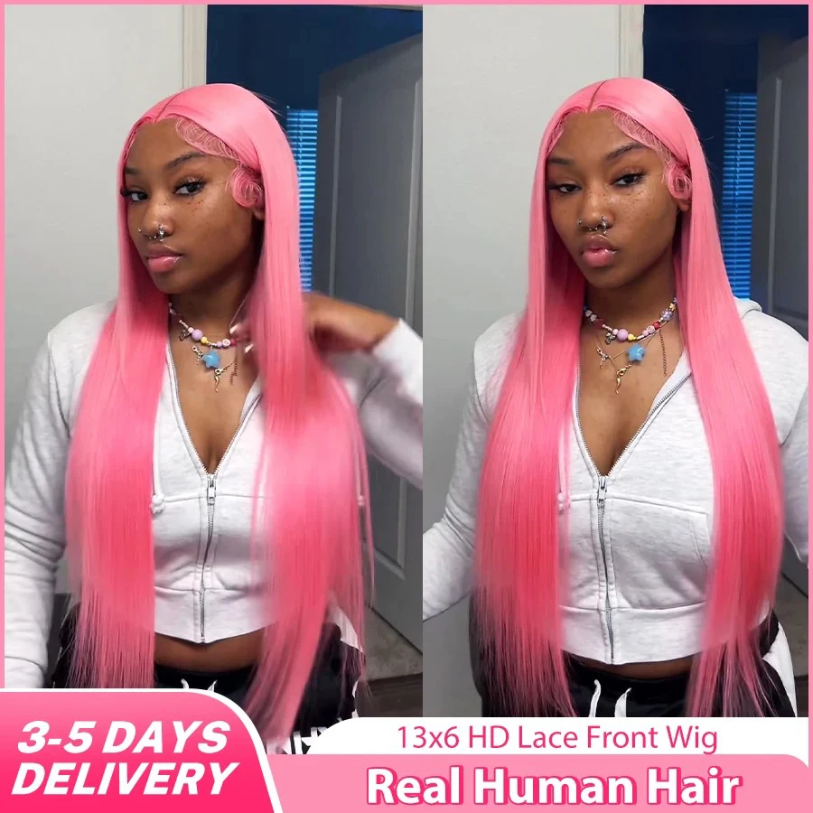 

13x6 Pink Lace Front Wig Human Hair Colored 13x4 Straight Hd Transparent Lace Frontal Wigs For Women Pre Plucked Brazilian Wigs