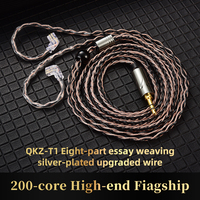 QKZ T1 KZ Wired Headphone Cord 8-Strand Silver Plated Upgrade Cord 0.75MM 2Pin HiFi Earphone Update Cable 3.5MM DJ Headset