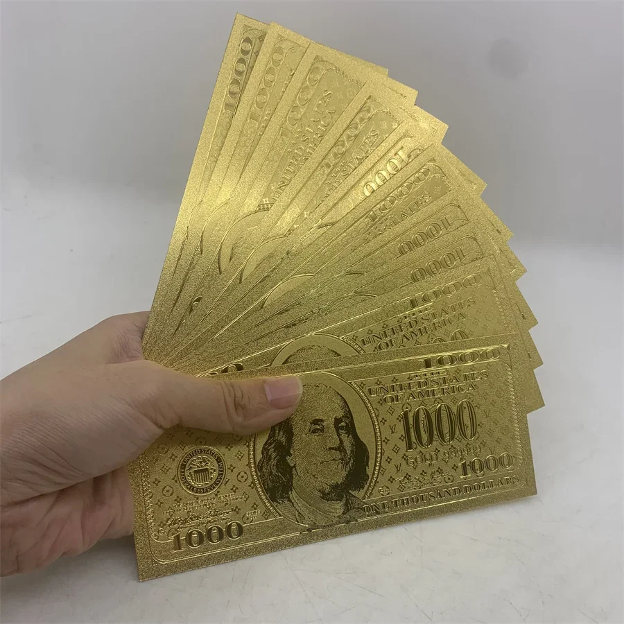 التجزئة 24 كيلو مطلية بالذهب الولايات المتحدة 1000 دولار الأوراق النقدية أمريكا الولايات المتحدة الأمريكية فواتير تذكارية لهدايا عيد الميلاد