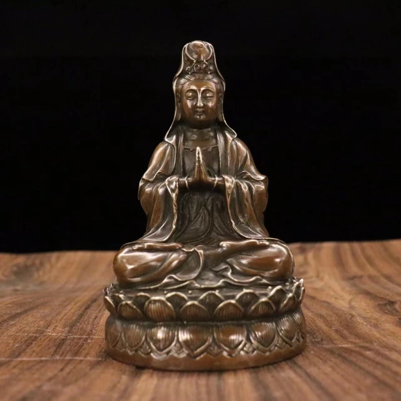 

Brass Guanyin Bodhisattva Seated Statue Ornament Crafts Collection Living Room Buddhist Hall Temple Worship