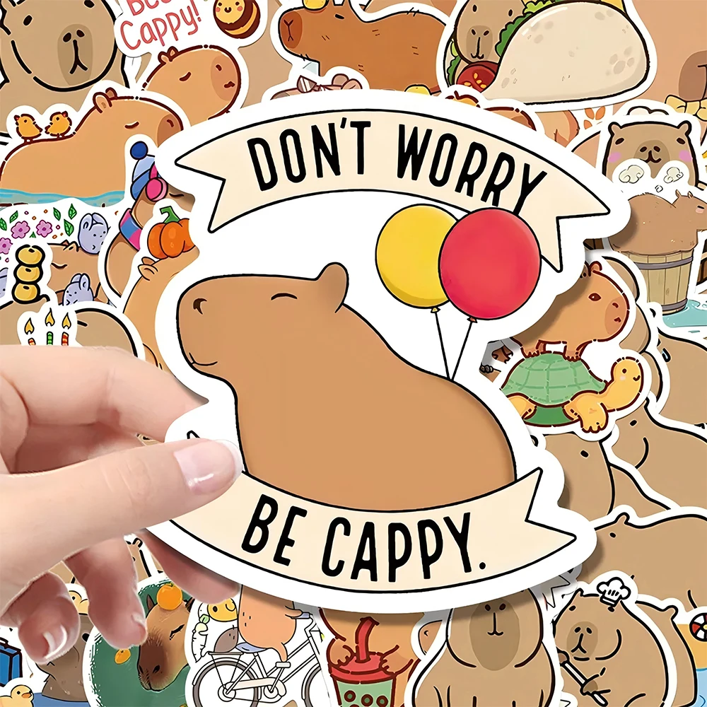 かわいい茶色の漫画の動物グラフィティステッカー、plump Capyual、美的ステッカー、ラップトップ日記と車の文房具、10個、30個、50個、100個