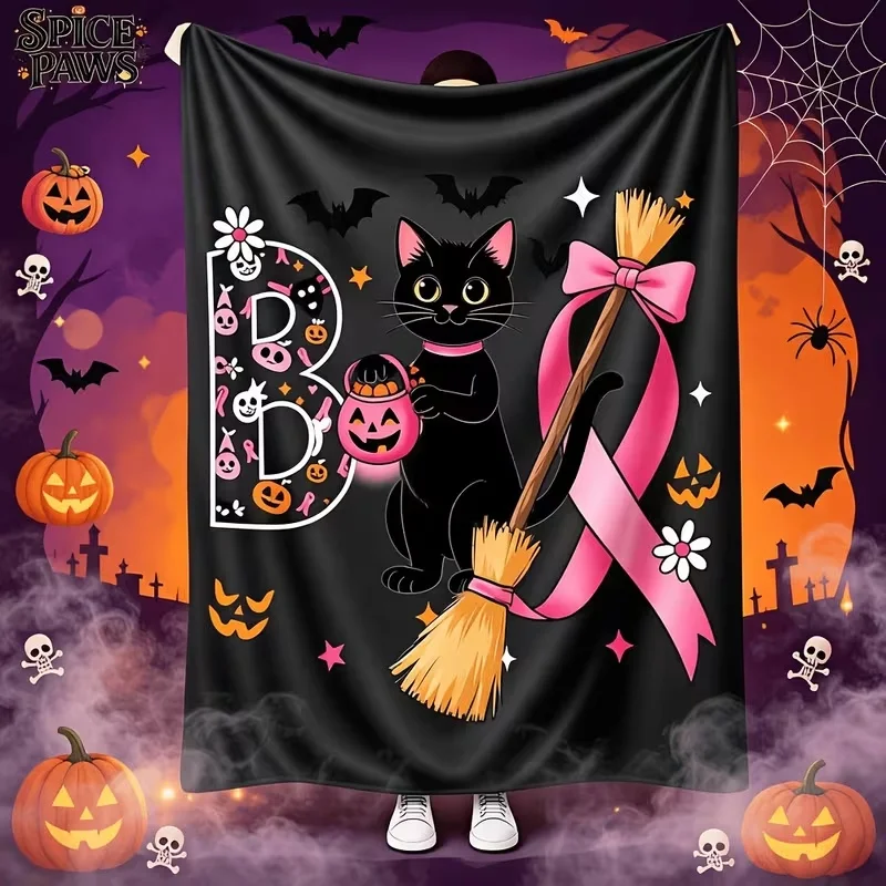 Soft Flannel Throw Blanket,Halloween Witch Cauldron Potion Bottle Ghost Bat Print,Comfortable Decor Blanket for Sofa Bed