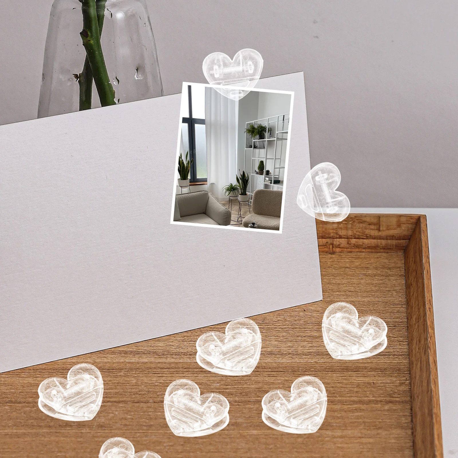 

15pcs Heart Shaped Clips Clear Reusable ABS Plastic Photo Document Office Supplies Lovely Cat Theme Party for Chips