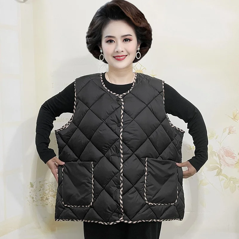 플러스 사이즈 여성용 겨울용 따뜻한 코튼 다운 베스트, 루즈핏 편안한 캐주얼 스타일 V넥 두꺼운 긴팔
