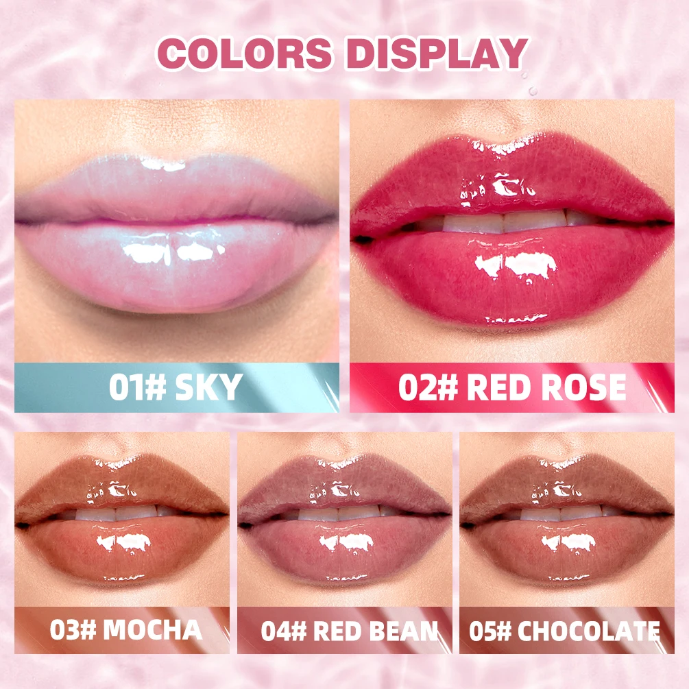 QIBEST Mirror Pearl Jelly Lipgloss Moisturizing Lasting Lipstick Hydrating Lightweight Lip Glaze Jelly Pout Lip Tint Cosmetics