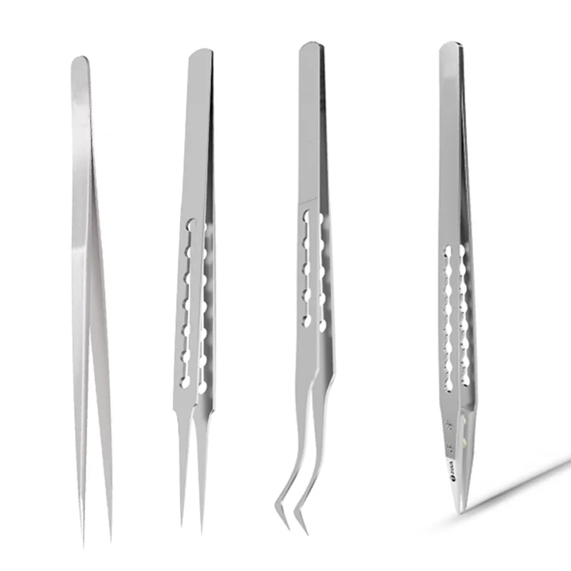 ABFS Pinças não magnéticas de liga de titânio, 4 unidades, antiestáticas, resistentes à corrosão, para placa-mãe precisa, pinça de reparo de joias
