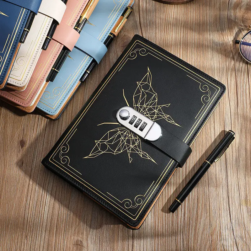 A5 Password Notebook Vintage Bullets Log With Lock Privacy Secret Notepad Cut Stationery Notes Book Student Gift School Supplies