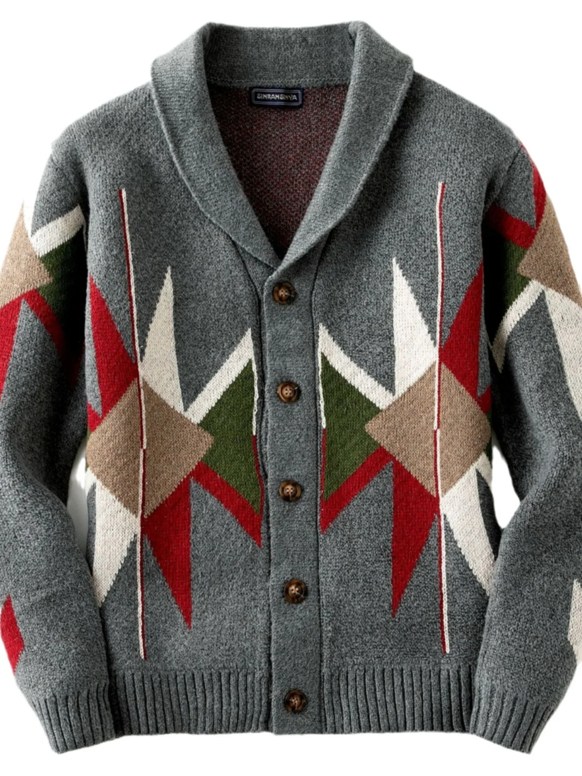 

Мужской осенне-зимний вязаный кардиган в городском стиле с длинными рукавами, с ромбовидным узором, на пуговицах, для молодежи