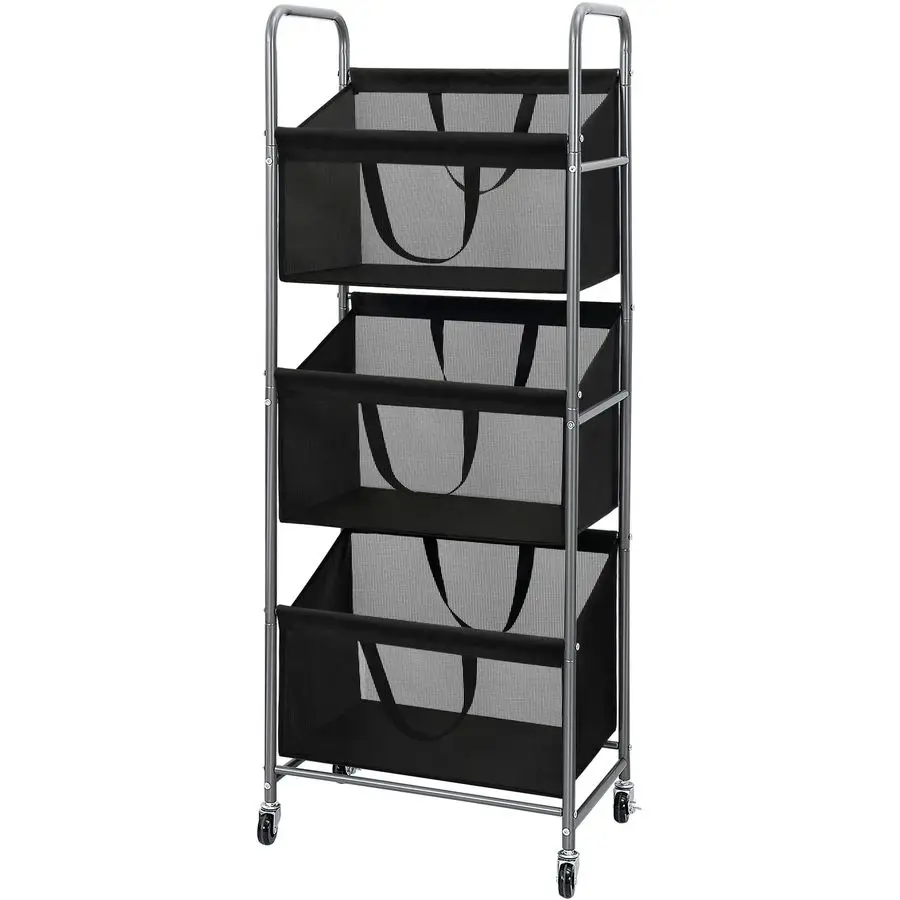

3Tier Vertical Rolling Laundry Hamper with Removable Bags, 120L Stackable Laundry Sorter Basket, Clothes Hamper with Wheels for