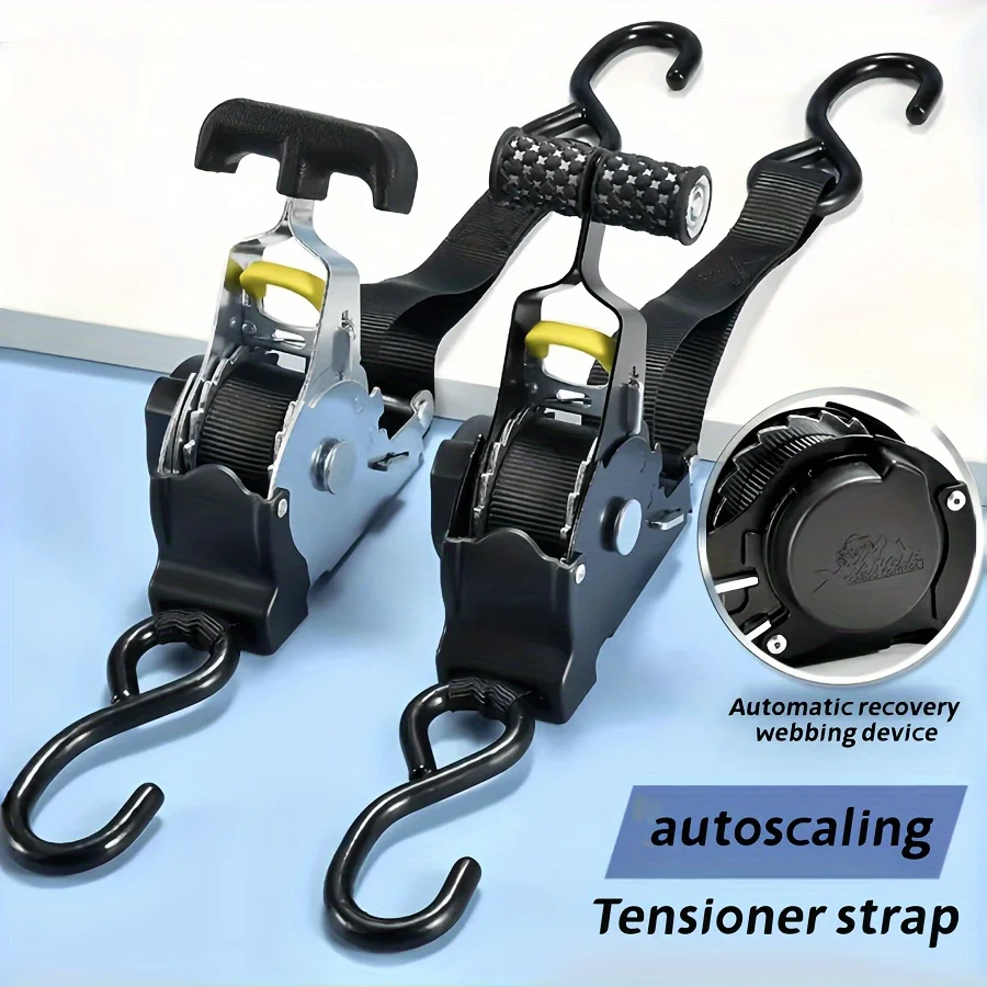 Auto Retractable Ratchet Tie Down Strap Self Tightening Cargo Lashing Strap Heavy Duty for Truck Trailer Van Cargo Securing