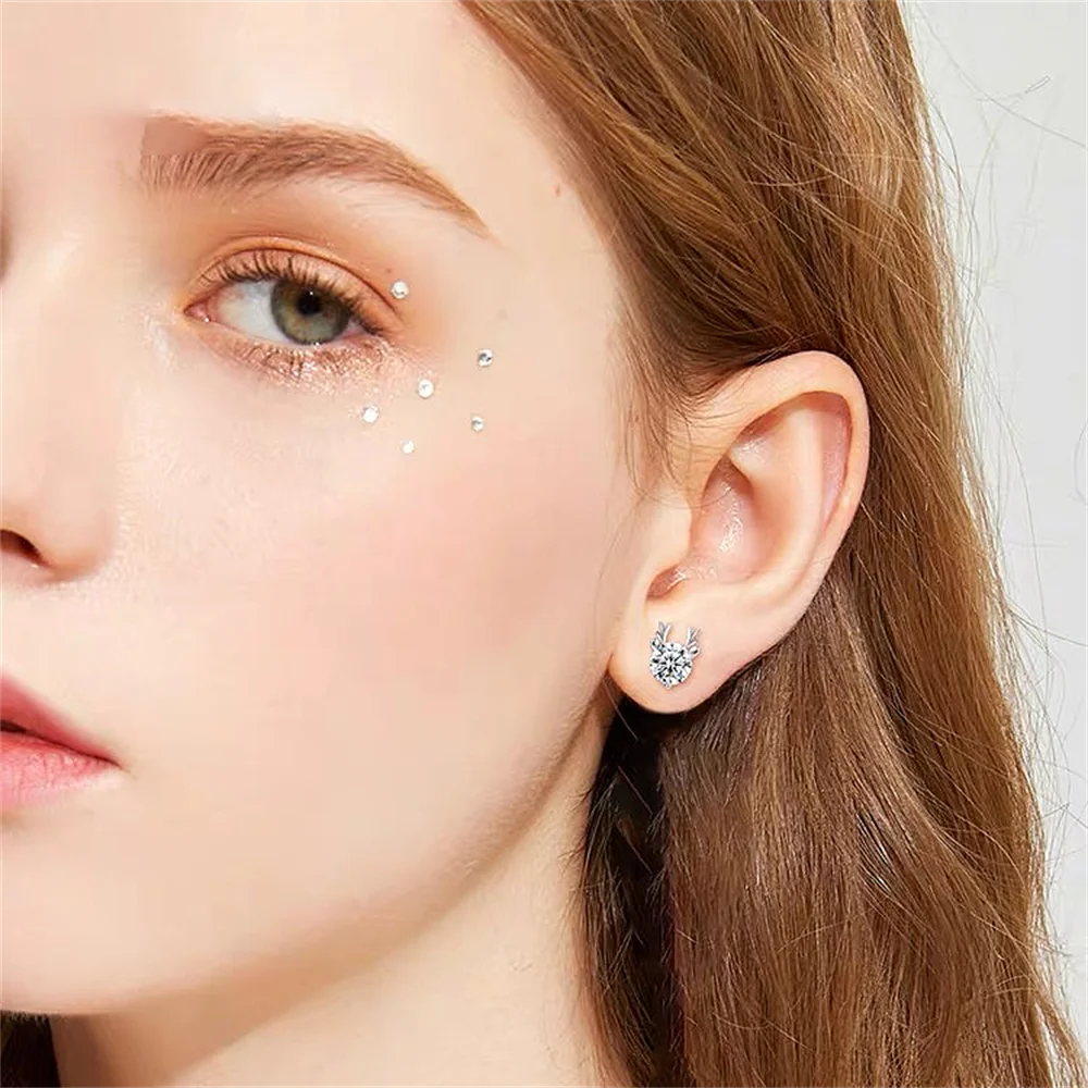 

Moose Ear Studs Cute Exquisite Classic Creative Sweet Antlers CZ Earrings For Women Christmas presents Girls