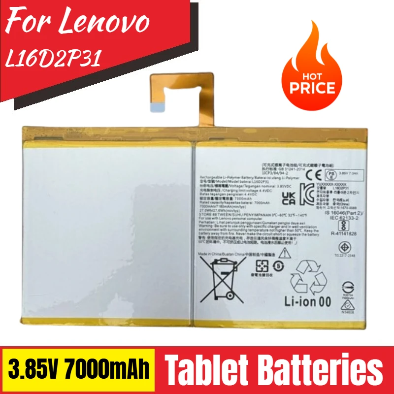 

New Replacemen Tablet PC Battery 3.85V 7000mAh L16D2P31 for Lenovo TAB4 10 PLUS TB-X304L X304F X504F X504L X704F X704L X705F