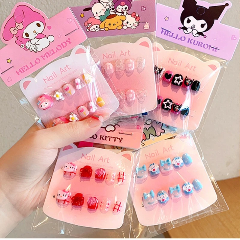 

Sanrio Hello Kitty Wearable Fake Nails for Women Anime Cartoon Kuromi Fashion Nail Stickers Kawaii Press on Nails Girls Gifts