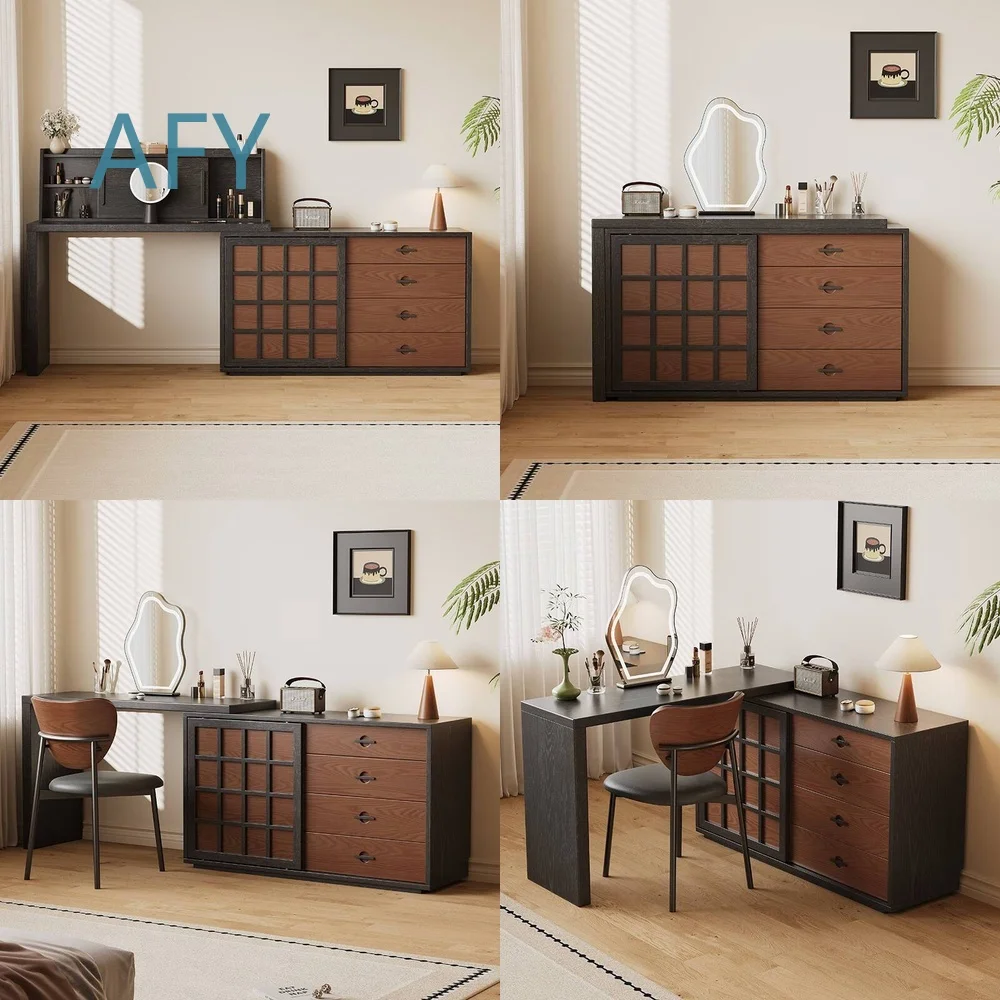 Medieval Dresser for Small Apartment French Retro Corner Chest for Bedroom Premium Makeup Table Solid Wood Vanity Storage