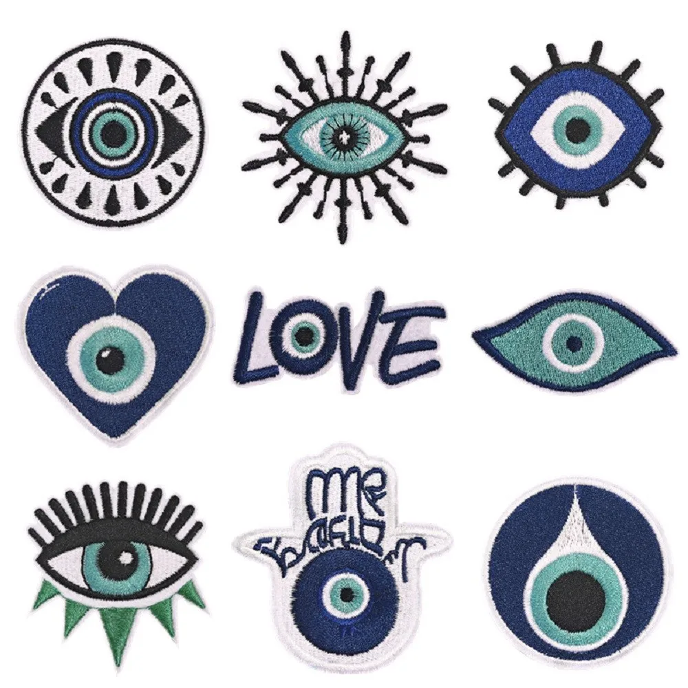 

9Pcs Eye of the Demon Blue Eyes Series Iron on Adhesive Embroidered Patches For on Clothes Hat Jeans Sticker Sew Coat Applique