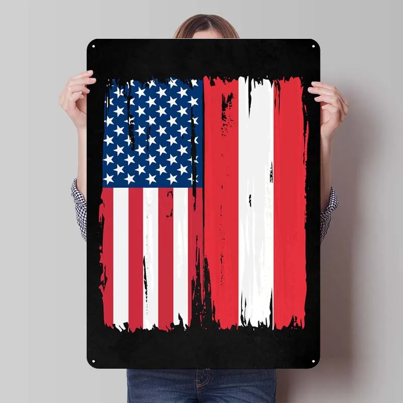 USA Austria Split Flag Metal Poster Wall Decoration Vintage Metal Tin Signs for Bar Garage Coffee Bar Wall Decoration Man Cave