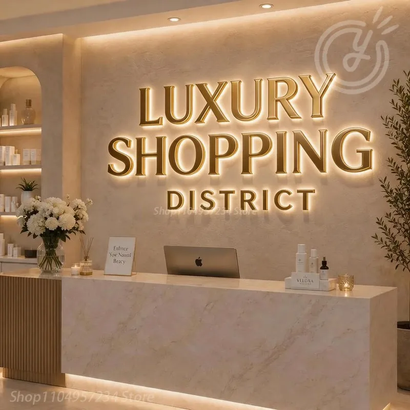 Custom Logo Wall LED Luminous Neon 3D Sign for Luxury Shopping District, Metal English Letters Business Home Advertising Signage