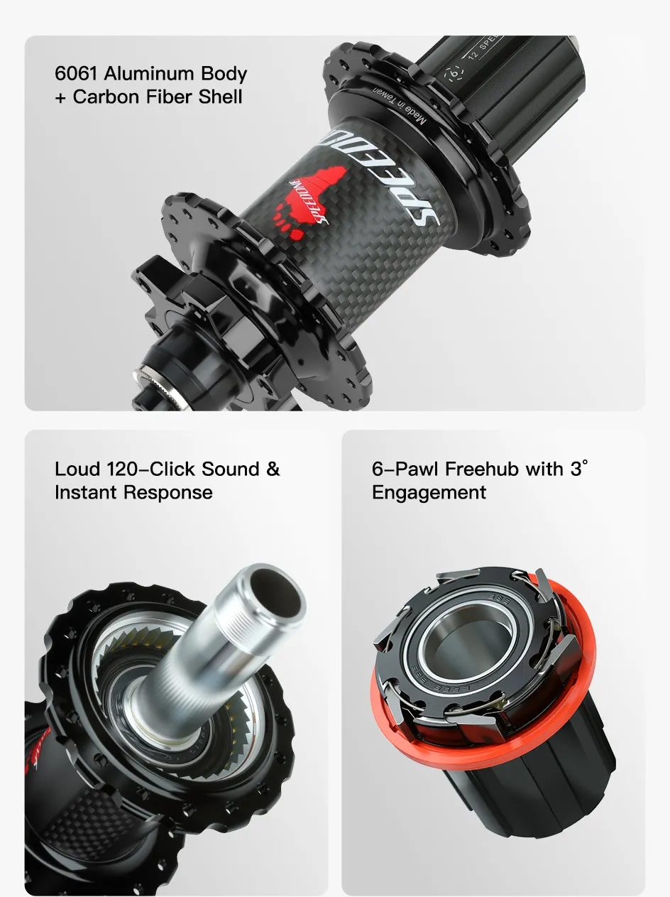 SPEEDONE Pilot Carbonfaser-Mountainbike-Nabensatz, leichtgewichtige MTB-Naben mit gedichteten Lagern, QR/TA Fahrradteile, Vorder- und Hinterräder-Naben – Detail 2