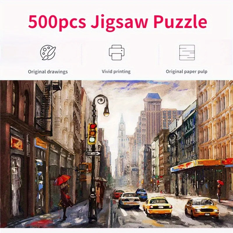 

500 Pieces Jigsaw Puzzle for Adults Oil Painting Street View Paper Puzzles Home Decor Wall Display Halloween Christmas Birthday