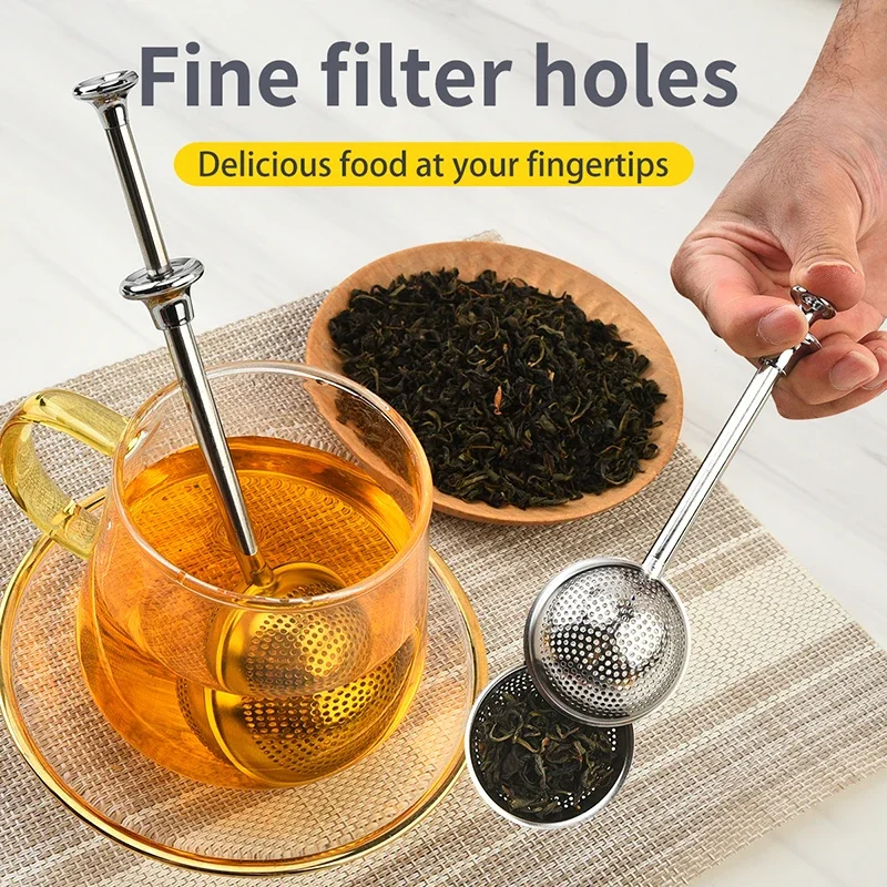 

Stainless Steel Spherical Tea Filter Is A Reusable Press-Type Adjustable Brewing Filter For Fragrant Tea Tools And Accessories