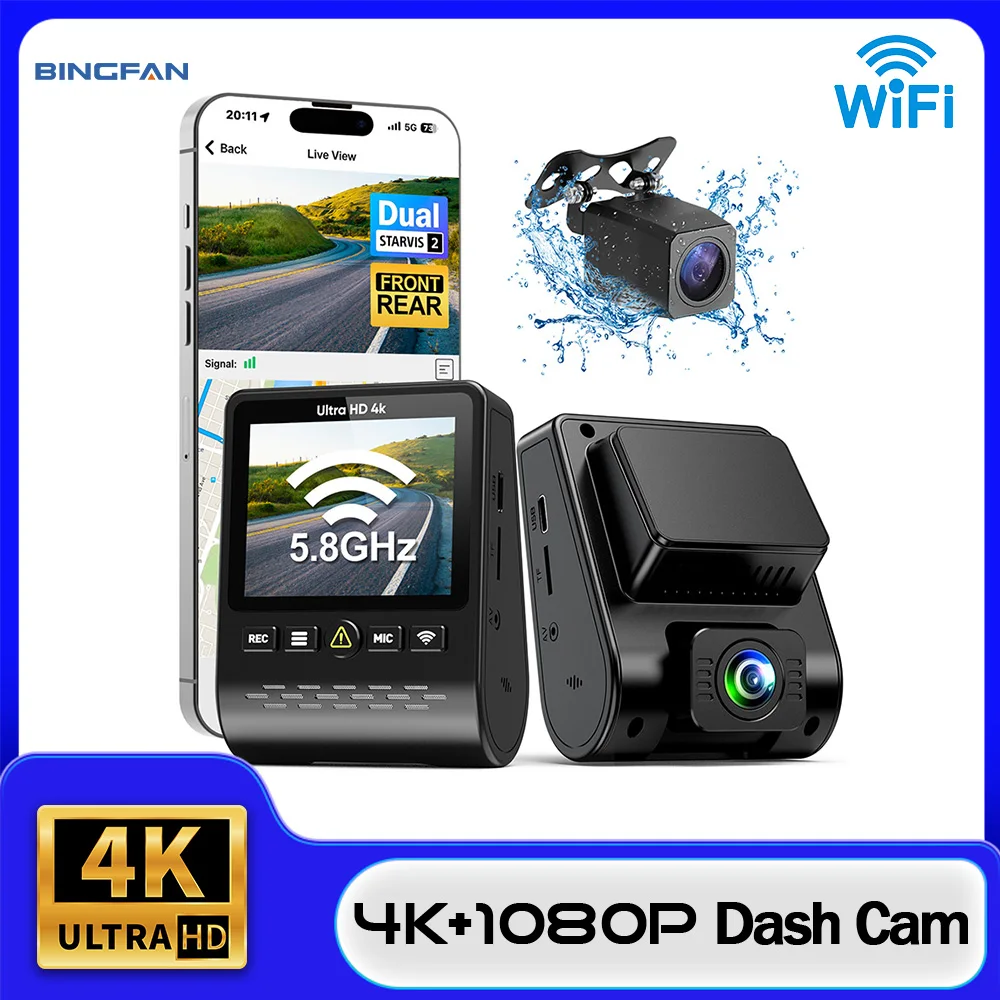 

Видеорегистратор 4K для автомобиля со встроенным Wi-Fi, GPS, ночным видением, круглосуточным мониторингом парковки и режимом DVR