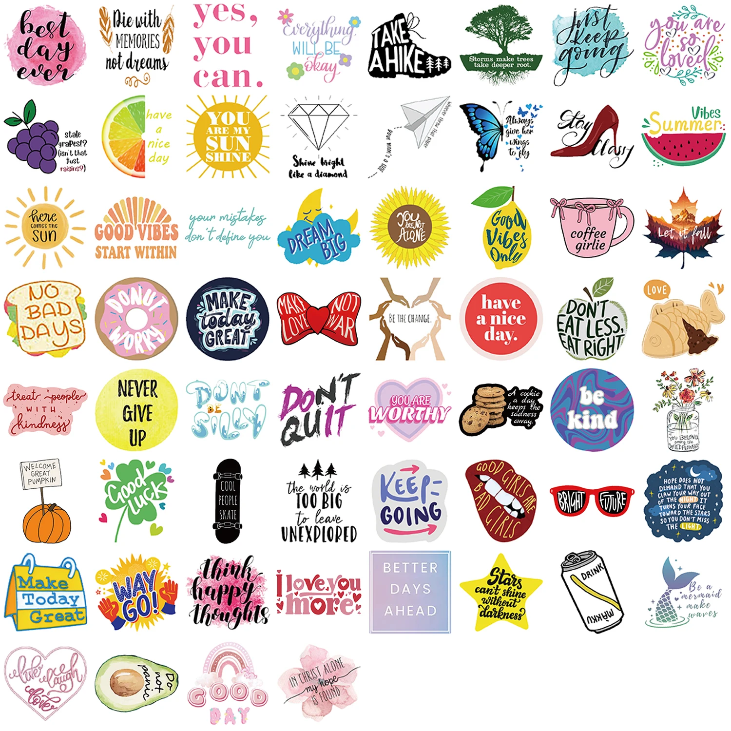 60pcs Motivational Phrases Inspirational Stickers Skateboard Suitcase Graffiti Luggage Motorcycle DIY Sticker