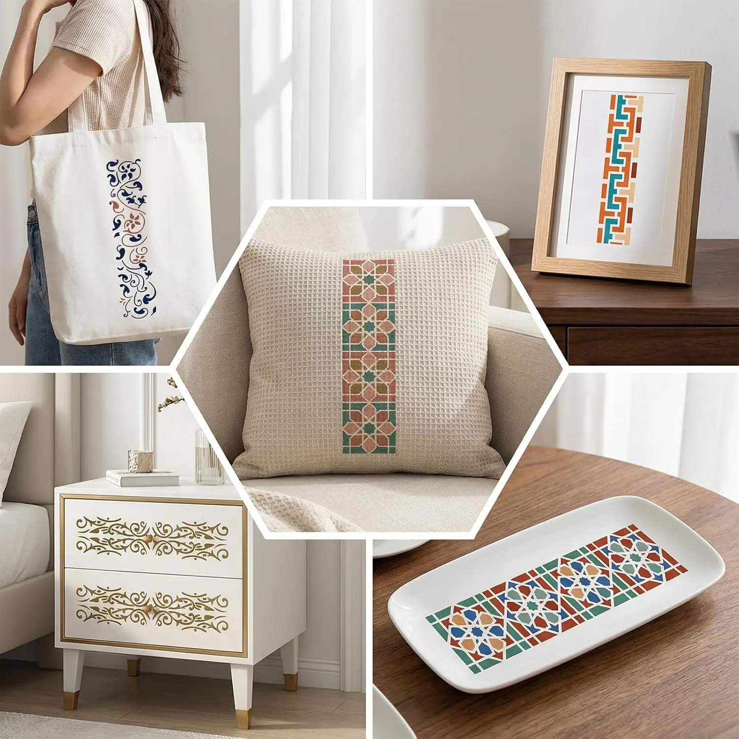 12Pcs Geometric Floral Border Stencils, Reusable PET Template for DIY Crafts Canvas Wall Home Decoration Painting
