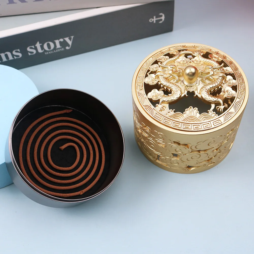Restore Relief Double Fragon Incense Burners Metal Home Decor Ornaments Creativity Pen Holders with Gift Packing Sandalwood Base