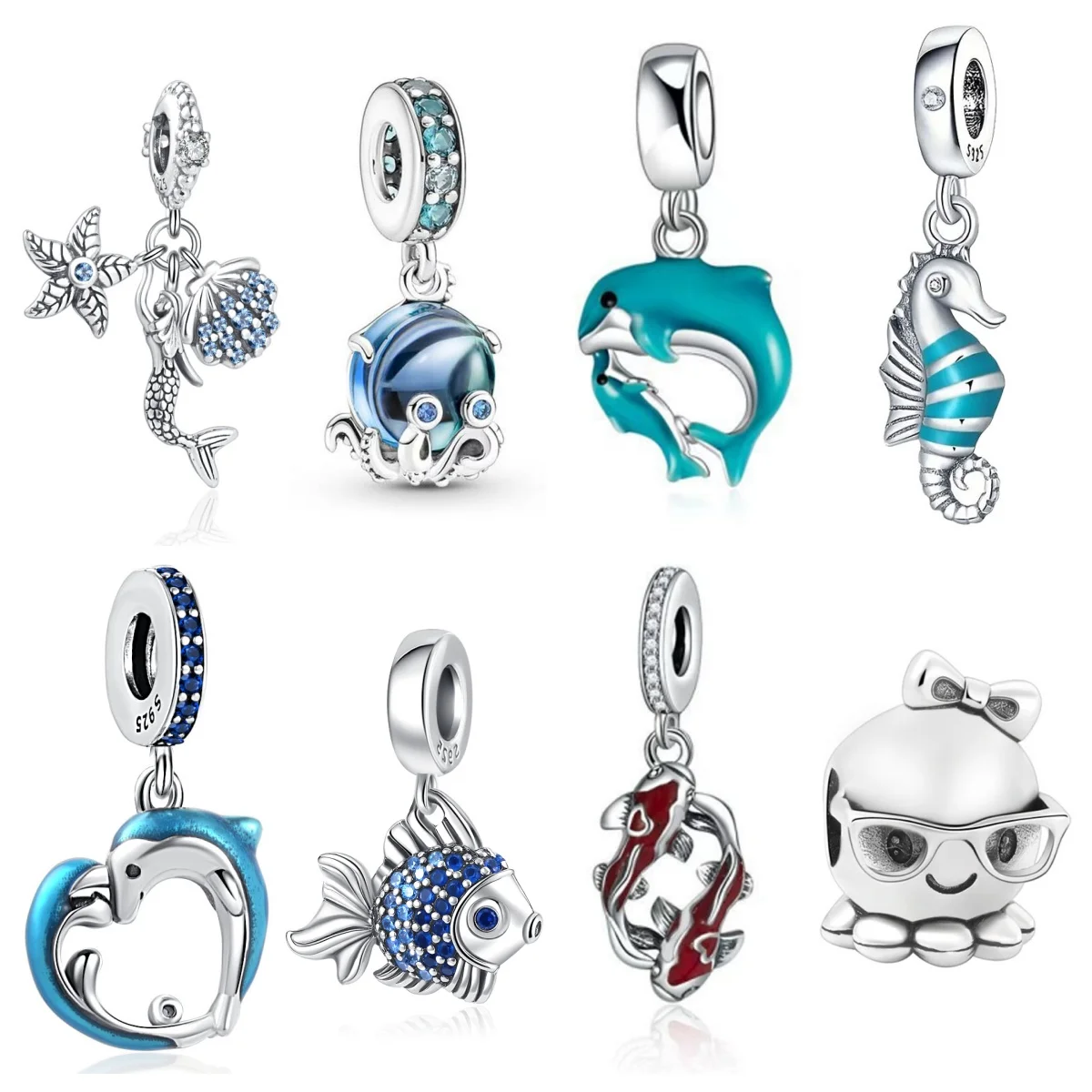 Novo 925 prata bule peixe carpa pingente balançar charme polvo grânulo caber original 3mm pulseira berloque jóias presente feminino