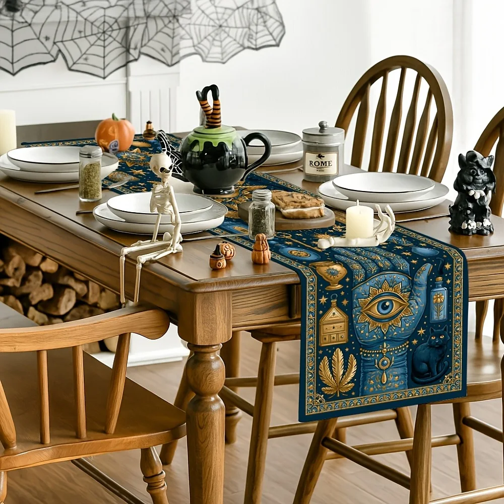 Sun Starry Printed Table Runner Halloween Dresser Scarves Dresser Scarves for Kitchen Dining Room Home Banquet Party Decoration