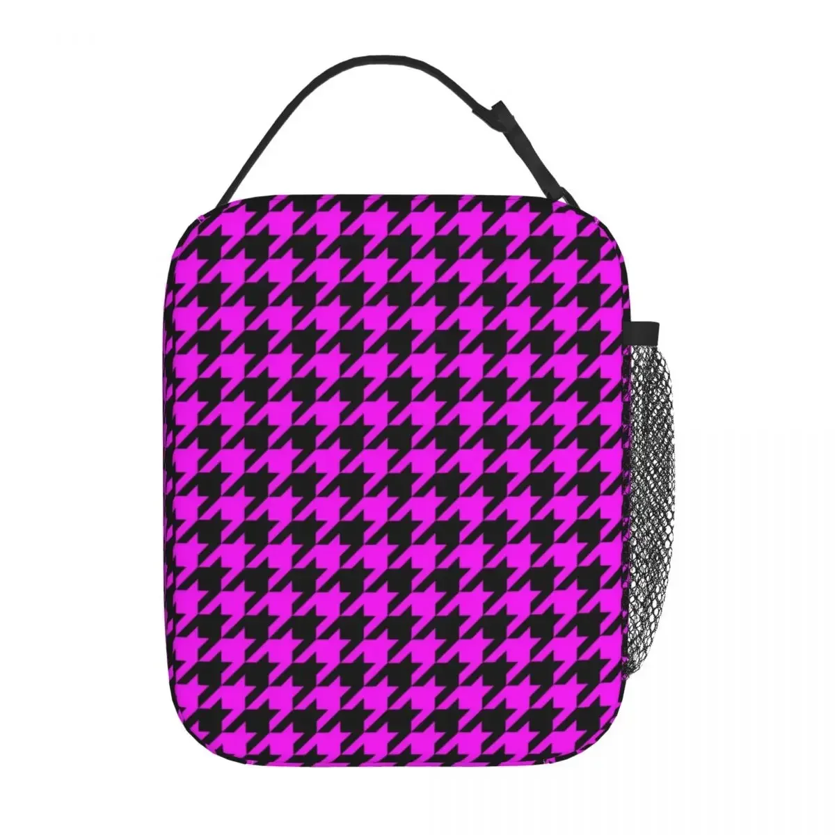 Retro Houndstooth Lunch Bag For Unisex And Black Lunch Box Casual Cooler Bag Portable Insulated Waterproof Tote Food Bags