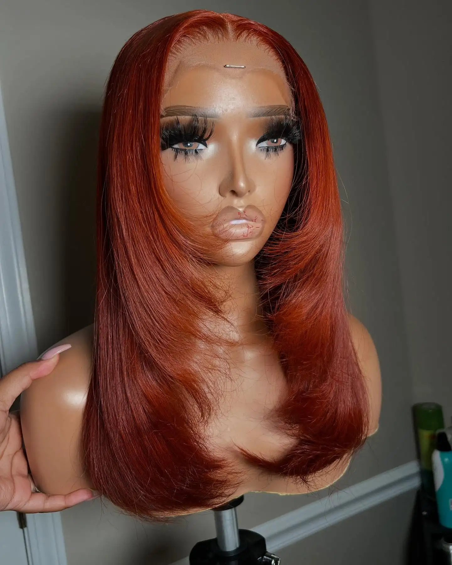 الزنجبيل الباروكة الطبقات قطع مستقيم الدانتيل الباروكات الأمامية قبل قطعها 13x4 HD الدانتيل الباروكة الاصطناعية الدانتيل شعر مستعار أمامي جاهزة لارتداء تأثيري #4