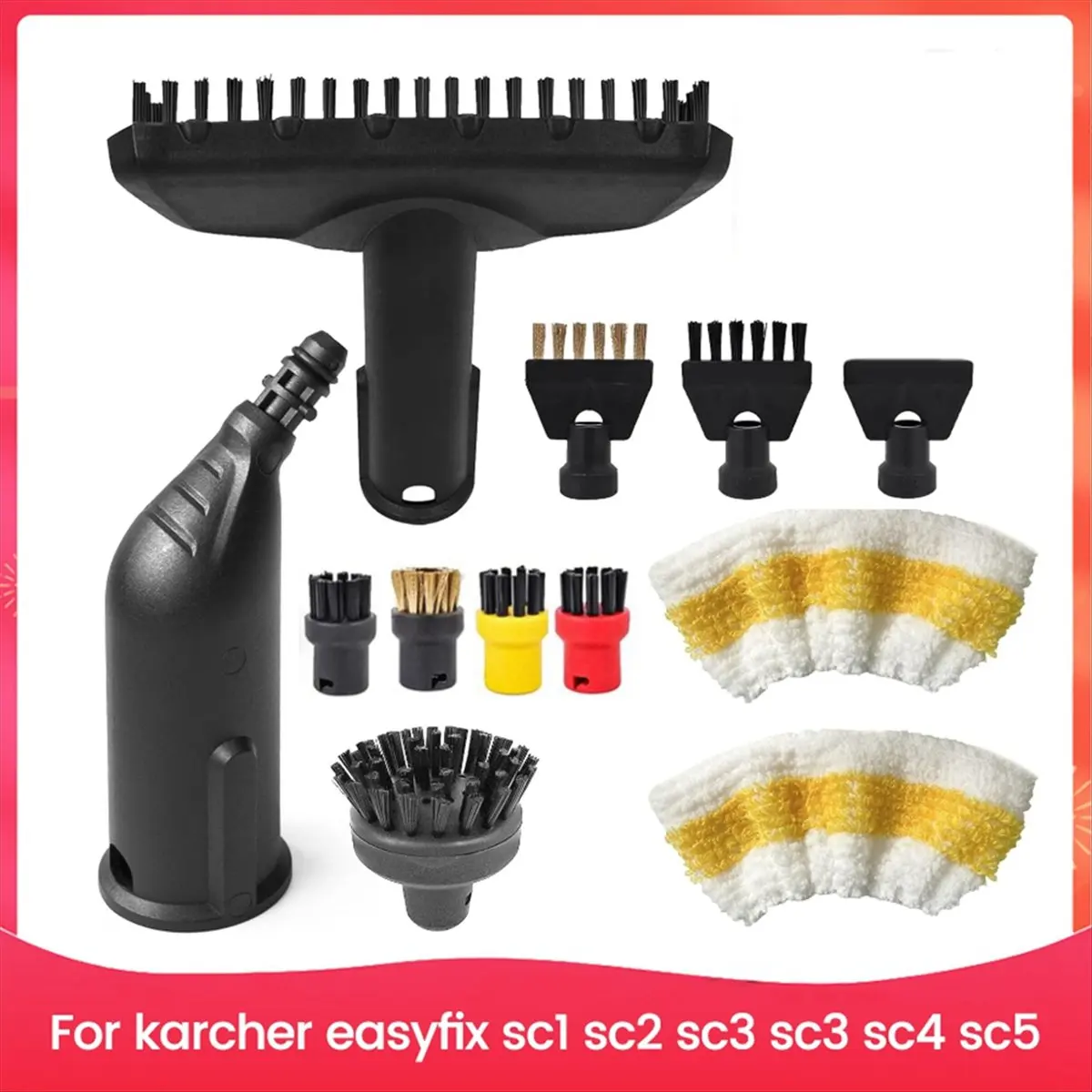 BRILLIANT 12PCS for Easyfix SC1 SC2 SC3 SC4 SC5 Steam Cleaner Accessories Round Brush Set Nozzle Replacement Parts