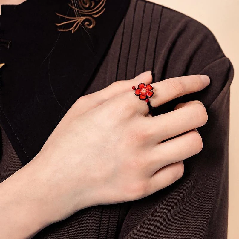 Game Genshin Impact Hutao Cosplay Ring Red Flower Adjustable Opening Rings Jewelry Accessories Gifts