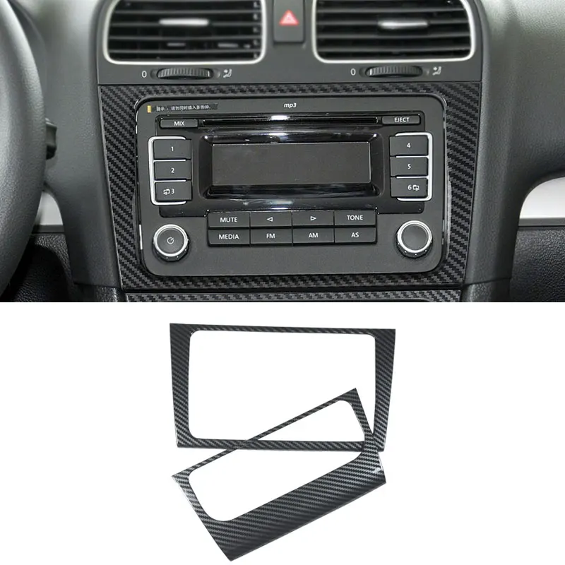 For VW Golf 6 MK6 ABS Carbon Fiber Texture Center Console Navigation CD Panel Air Condition Volume Switch Frame Cover Trim