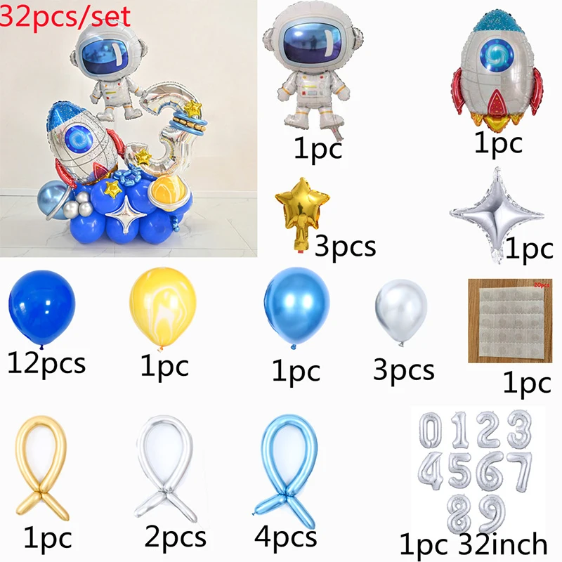 Kosmiczna impreza tematyczna Astronauta Rakieta Numer Balony foliowe Chłopiec Dekoracje urodzinowe Dzieci Baby Shower Party Supplies