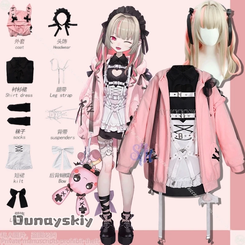 

{NinoNiko Cosplay}Makaino Ririmu りりむ Cosplay Vtuber Youtuber Anime Nijisanji Costume Jirai Kei Girls Pink Rabbit Coat Halloween