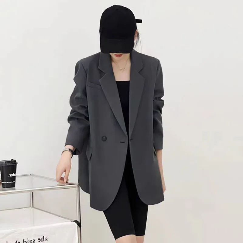 Giacche blazer a maniche lunghe larghe casual da donna Versione dal design coreano Cappotto da abito alla moda Cappotto da donna con bottoni da ufficio Capispalla con intaglio