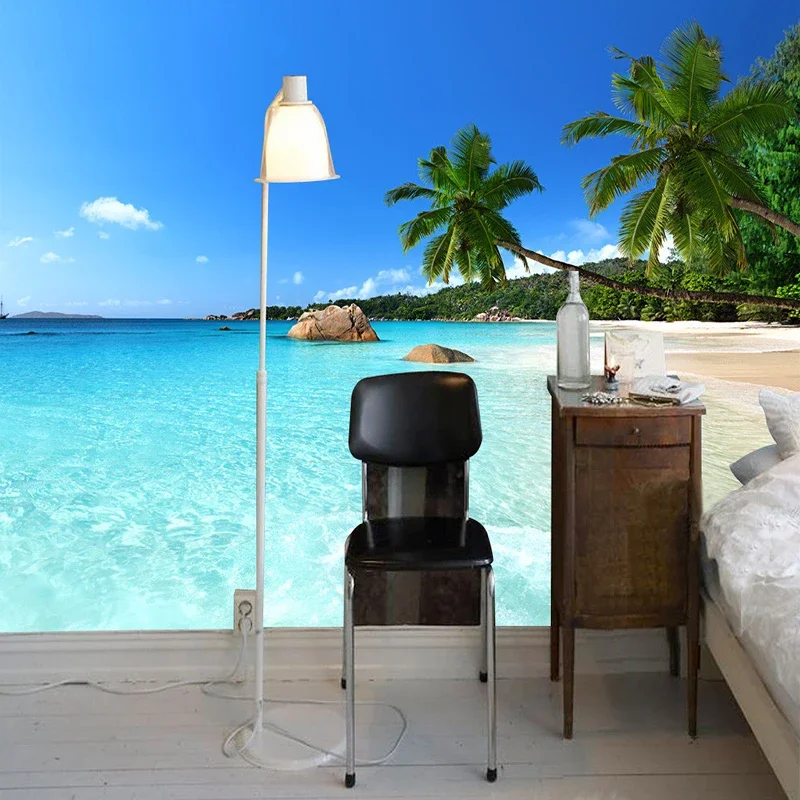 Custom 3D Photo Wallpaper Seascape Beach Palm Wall Covering Mural Roll For Living Room Bedroom Background Wallpaper De Parede