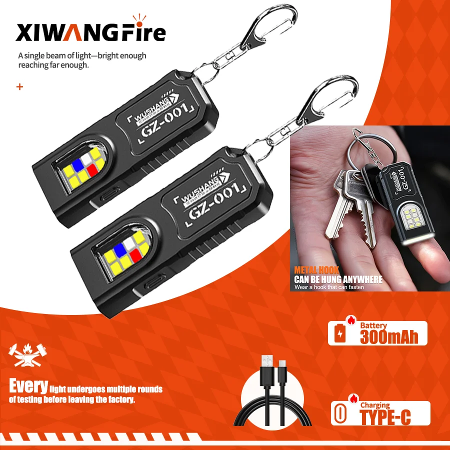 LED Keychain Flashlight Type C Rechargeable 550LM Portable Mini Torch Pocket Lantern Flood Work Light With Magnet For Emergency