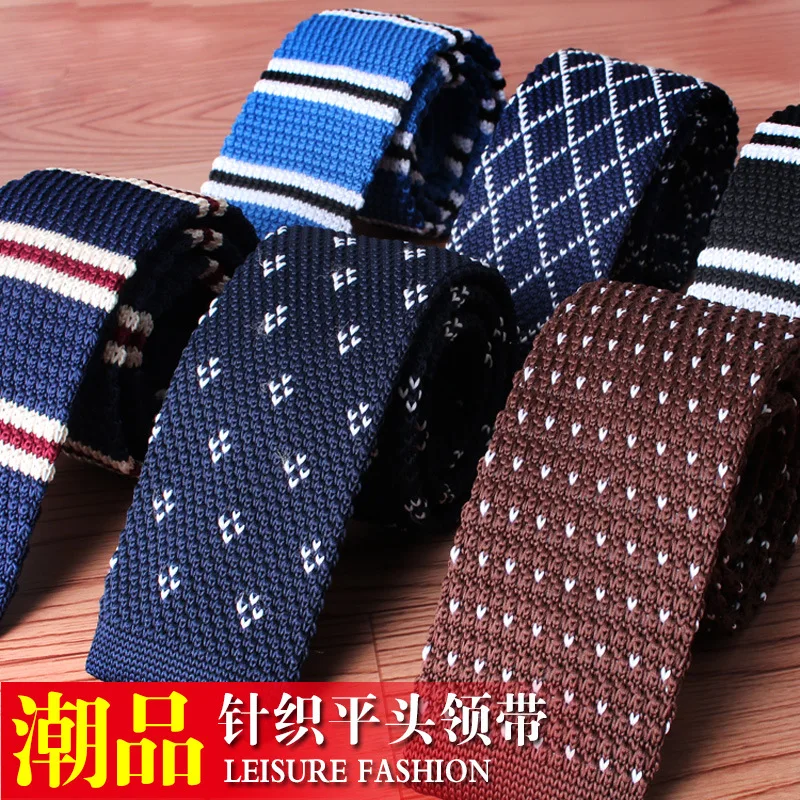 High Quality Fashion 5cm Men's Knitted Casual Striped Plaid Tie Skinny Narrow Slim Neckties For Men Skinny Woven Designer Cravat