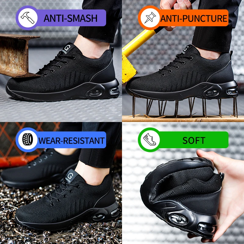 Men's Protective Shoes, Safety Shoes, Steel-Toe Shoes, Anti-Smashing and Anti-Puncture Work Shoes
