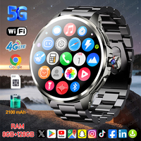 5G/4G GPS Smart Watch 1.95 inch 720*720 AMOLED Screen 8GB+128GB RAM 900W Camera WIFI Google APPS Download Android 9.0 Smartwatch