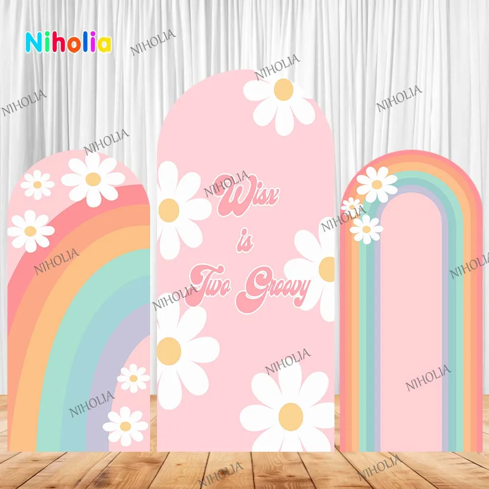 Two Groovy Arch Backdrop Kids Birthday Party Daisy Photograph Background Photo Wall Decoration Baby Shower Booth Booth