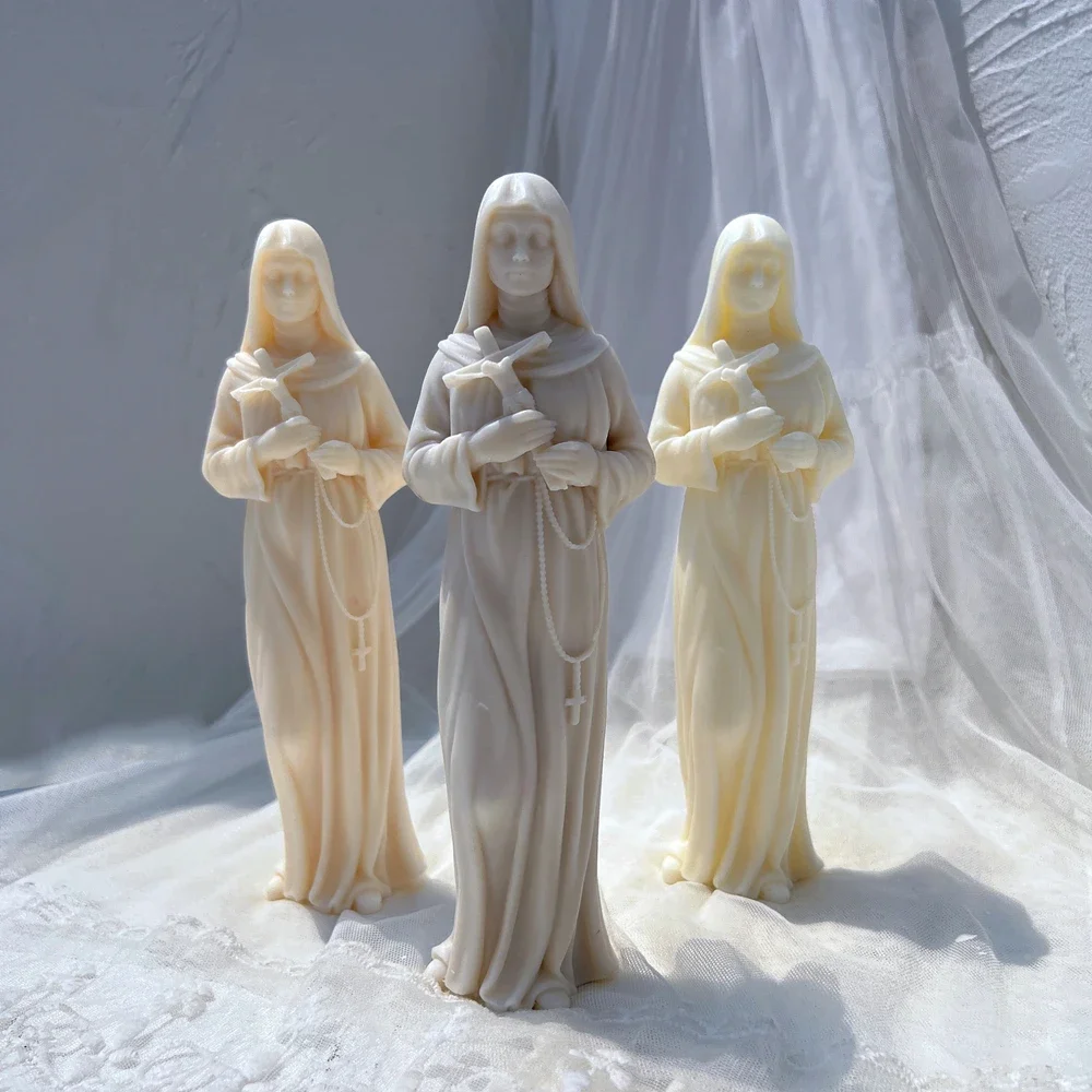 St Rita Candle Silicone Mold Catholic Statue Candle Mould Sculpture Soy Wax Home Decor Figure Home Art