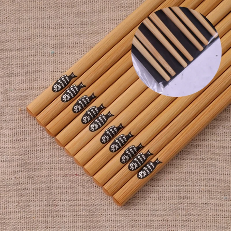 1set Bamboo Pointed Chopsticks Reusable Printed Chopsticks Set Japanese Style Sushi Food Home Utensils